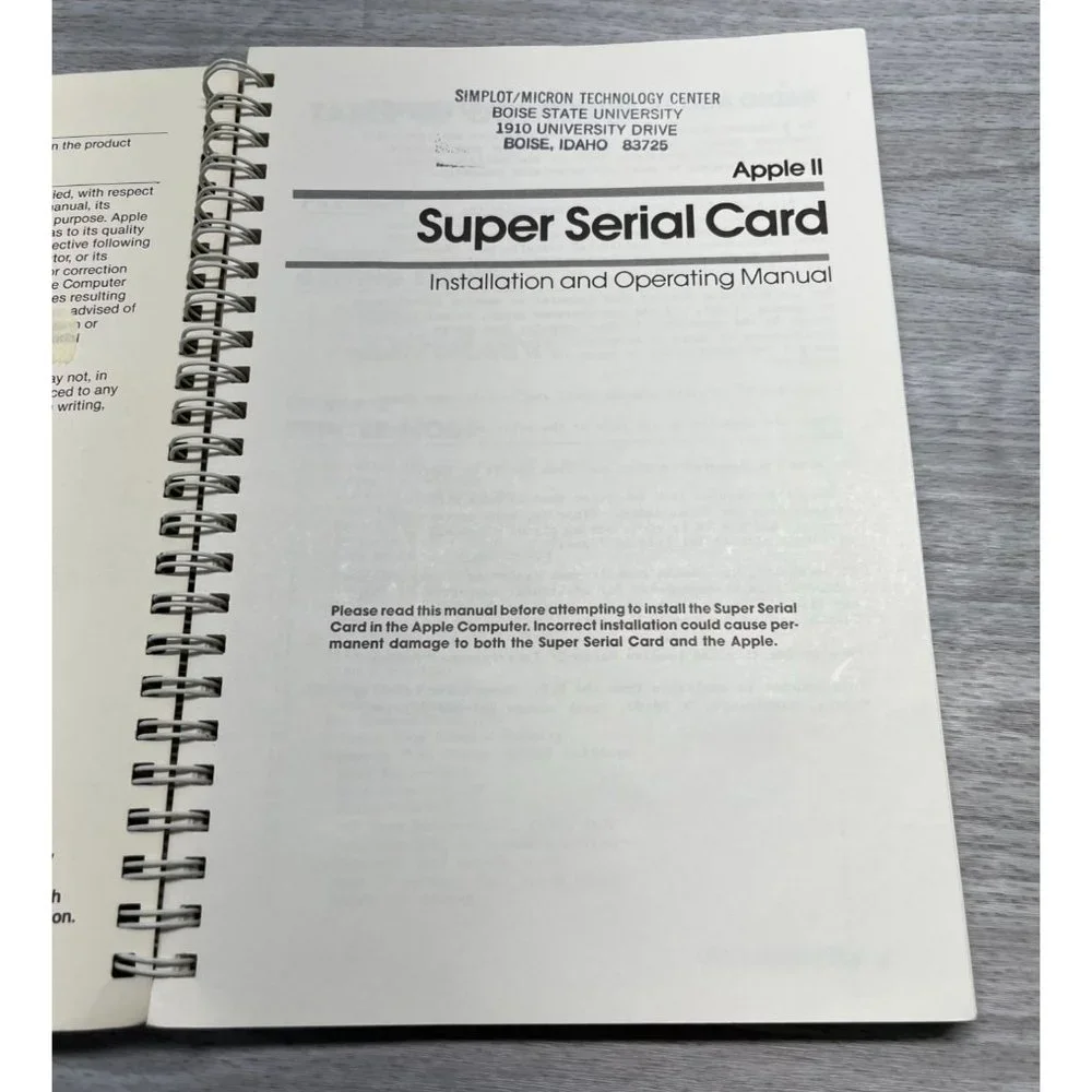 Super Serial Card Manual for Apple Computer II II+ IE IIGS 1981 Installation